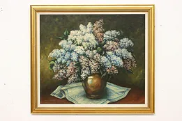 Lilac Still Life Vintage Original Oil Painting, Lamade 35" #50151