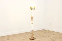 Art Deco Antique Rose Glass & Brass Torchiere Floor Lamp #51983