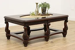 Traditional Vintage Carved Cocktail Coffee Table & Tapestry #51512