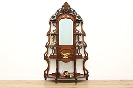 Victorian Antique Carved Walnut Etagere Curio Display Mirror #52156