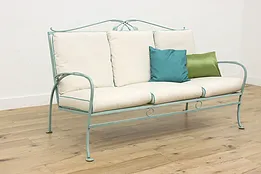 Patio or Sunroom Vintage Verdigris Wrought Iron Bench, Sofa #52282