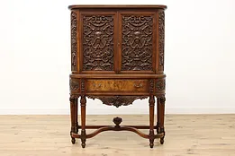 Renaissance Design Antique Carved Walnut China, Bar Cabinet #51945