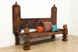 Swat Valley Antique Hand Carved Marriage Bed Bench, Pakistan #52033