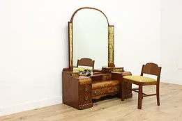 Art Deco Vintage Waterfall Vanity & Bench, Gold Mosaic #51908