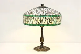 Leaded Stained Glass Shade Antique Table or Desk Lamp #49478