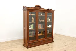 Victorian Eastlake Antique Triple Office or Library Bookcase #51876