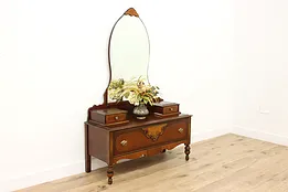 Tudor Design Vintage Carved Walnut Vanity Dresser, Mirror #52278