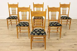 Set of 6 Antique Victorian Farmhouse Pressback Dining Chairs #52291