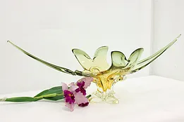 Murano Vintage Blown Green & Gold Glass Flower Sculpture #49307