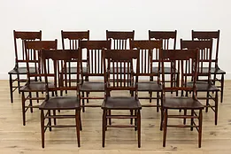 Set 12 Antique Farmhouse Grained Oak Dining Chairs Crocker #52212