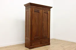 Victorian Eastlake Antique Oak Armoire Closet or Wardrobe #51957