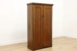 Arts & Crafts Mission Oak Antique Armoire File, Wine Cabinet #52256