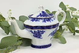 Victorian Design Vintage Flow Blue Porcelain Teapot #49660