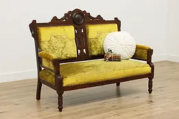 Victorian Antique Walnut Settee or Loveseat, Carved Swan #52414