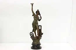 Woman of Industry with Hammer Antique French Sculpture 24" #49601