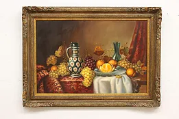 Fruit Still Life Vintage Original Oil Painting Cseh, 44.5" #51537