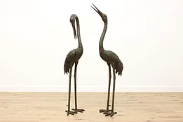 Pair of Vintage Bronze Crane Sculptures Fountain Statues 68" #50926