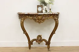 Rococo Design Vintage Marble Top & Gilt Wood Console Table #51234