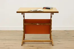 Industrial Vintage Oak & Birch Adjustable Drafting Desk Post #51711