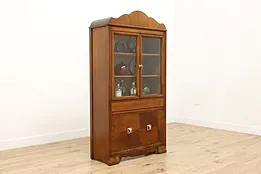 Art Deco Vintage Walnut & Inlay China Hutch Display Cabinet #52333