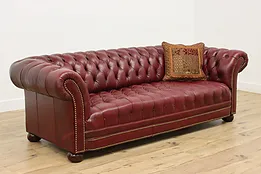 Chesterfield Vintage Tufted Burgundy Leather Sofa or Couch #52474