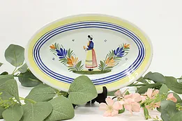 French Vintage Quimper Hand Painted Oval Serving Platter #51394