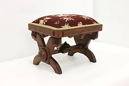 Victorian Eastlake Antique Walnut & Needlepoint Footstool #51976