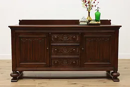 Tudor Design Antique Carved Oak Buffet Sideboard Bar Cabinet #52368