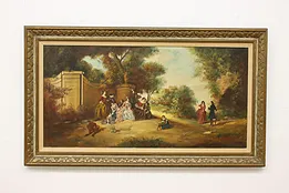 French Park Gathering Antique Oil Painting After Pater 56.5" #52489