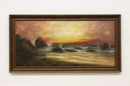 Oregon Ocean Beach Vintage Original Oil Painting Lopp 38" #52581