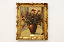 Vase of Roses Vintage Original Oil Painting, Boardman 25.5" #52488