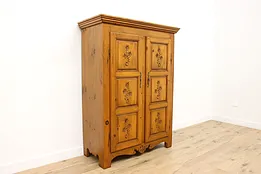 Farmhouse Pine Vintage Carved Armoire or Wardrobe, Country #52497