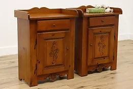 Pair of Farmhouse Vintage Carved Pine Nightstands, Country #52498