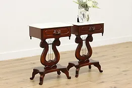 Pair of Victorian Vintage Marble Top & Lyre Base Nightstands #52568