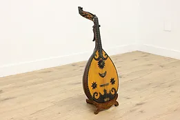 Painted Fruitwood Vintage Musical 10 String Lute & Stand #50498