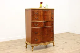 French Design Antique Carved Mahogany Tall Dresser, Flowers #52268