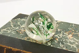 Blown Glass Vintage Paperweight, Green Flowers #50446