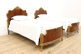 Pair of French Design Antique Carved Mahogany Twin Size Beds #52270