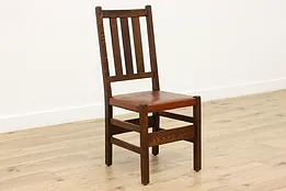 Arts & Crafts Mission Oak Antique Chair, Leather, Stickley #51229