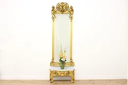 Victorian Antique 9' 4" Gold Pier Hall Mirror, Marble Base #52570