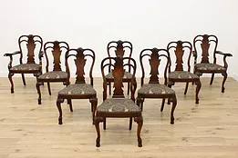 Set of 8 Italian Antique Walnut Dining Chairs Carved Eagles  #52370