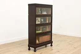 Tudor Antique 4 Stack Carved Mahogany Lawyer Bookcase, Macey #51861