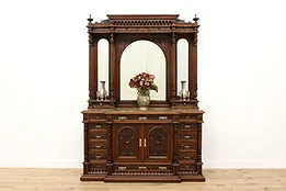 Italian Antique Walnut & Marble Sideboard Back Bar, Giosoe #52676