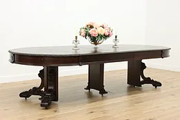 Victorian Antique Walnut 55" Dining Table 5 Leaves Opens 10' #52933