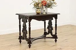 Victorian Antique Walnut Lamp or Hall Table, Carved Dragons #52845