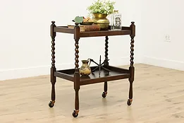 Tudor Design Antique Oak Barley Twist Rolling Bar Cart #52842