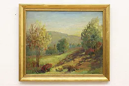 Country Church Antique Original Oil Painting Johnson 25.5" #52691