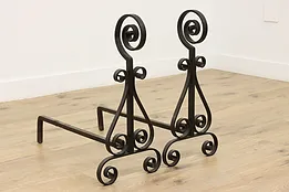 Pair of Antique Farmhouse Wrought Iron Fireplace Andirons #50223