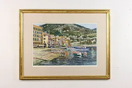 French Harbor Vintage Original Watercolor Painting Kramer 34.5" #52486