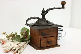 Farmhouse Antique Birch & Iron Tabletop Coffee Grinder #50338